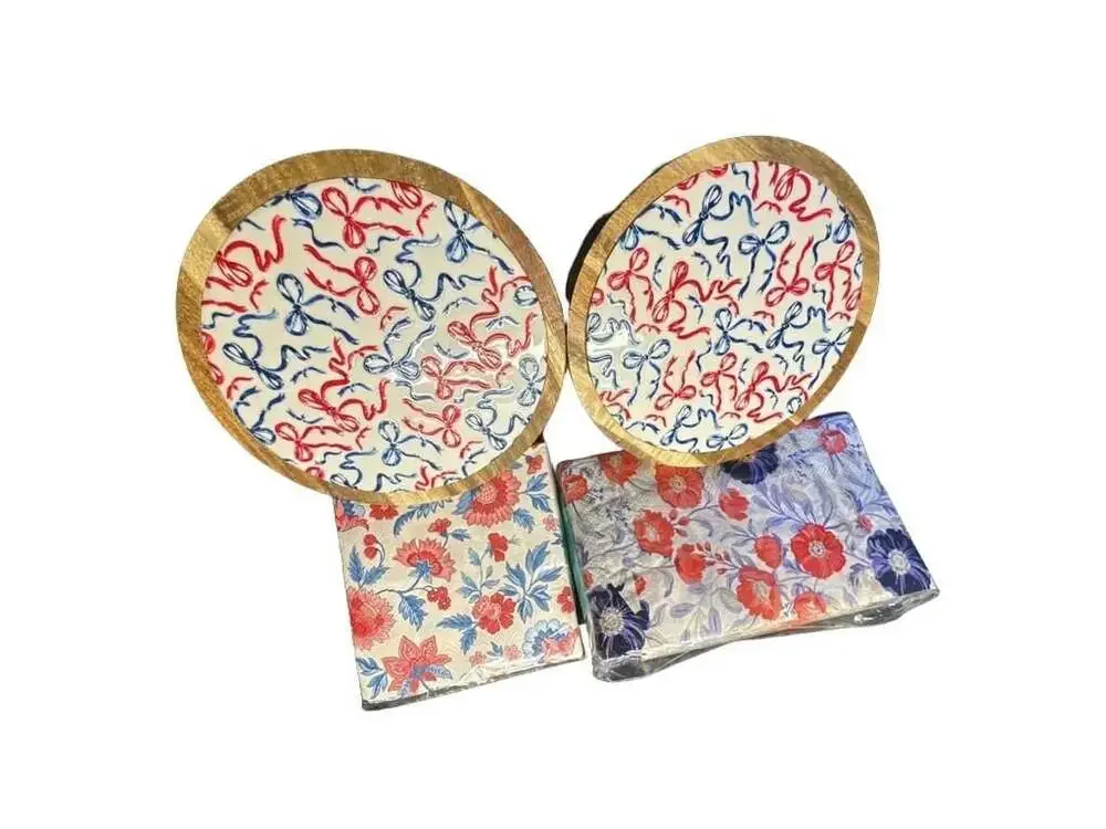 FreshBox Acacia Wood Trivets (2) with Martha Stewart and Clementine Paper Inc. D